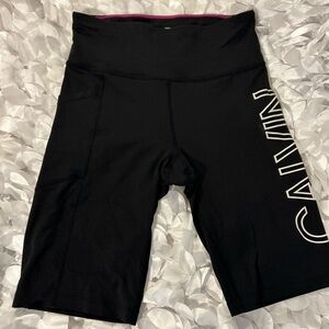 Calvin Klein Women's High Waisted, Long Black Shorts Bicycle Shorts with Pocket